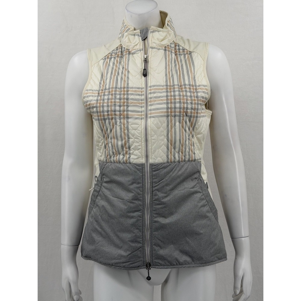 Peter Millar Vest Womens Medium‎ Cream Gray Lizzie Hybrid Quilted Full Zip Golf